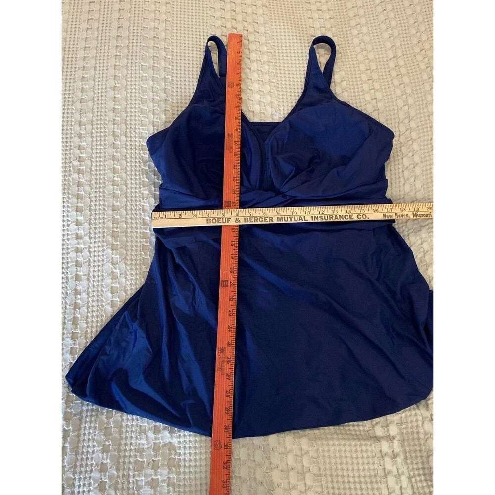 Perona One Piece Swimsuit Modest Plus Size 2X Navy Blue‎ Flattering Long Skirt - Picture 8 of 11